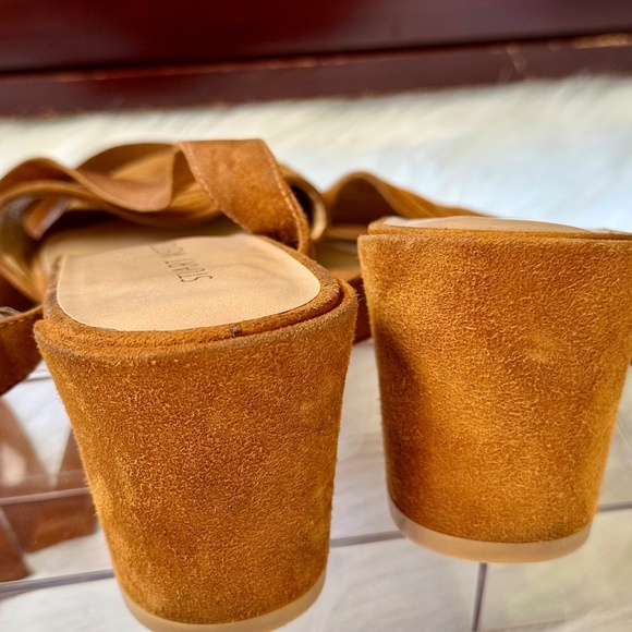 Stuart Weitzman Ankle Wrap Swifty Heels Camel Suede Sandals | Tan Brown Size 10 - Picture 9 of 15